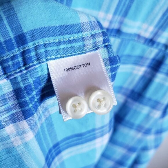 Peter Millar Seaside Plaid Long Sleeve Shirt Button Down Aqua Blue Size Mens XXL - Picture 10 of 11